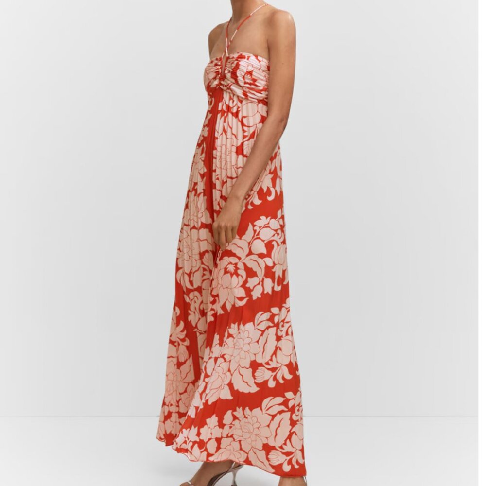 *New with tags* - Pleated Floral Halterneck Dress